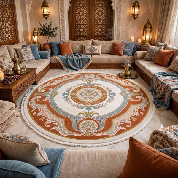 سجاد تركي هيلتون 43759A كريم تيرا دائري مقاس 200*200 سم