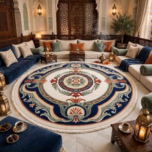 سجاد تركي هيلتون 43759A كحلي اخضر دائري مقاس 200*200 سم