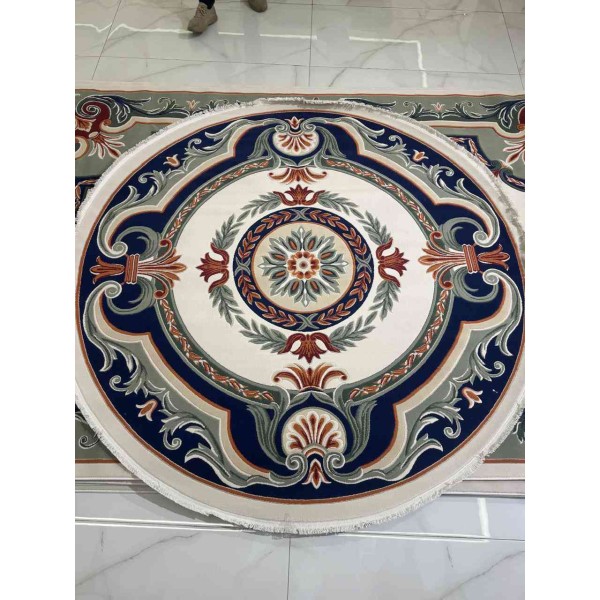 سجاد تركي هيلتون 43759A كحلي اخضر دائري مقاس 150*150 سم