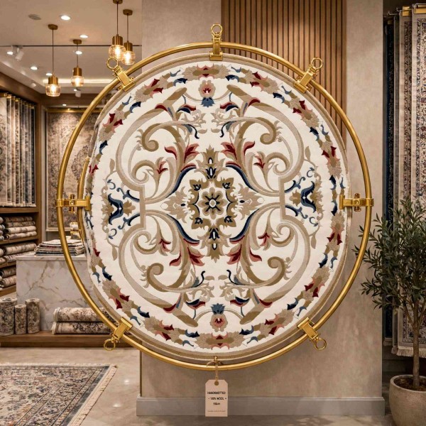 سجاد تركي مولر HN75B ابيض ذهبي دائري مقاس 200*200 سم