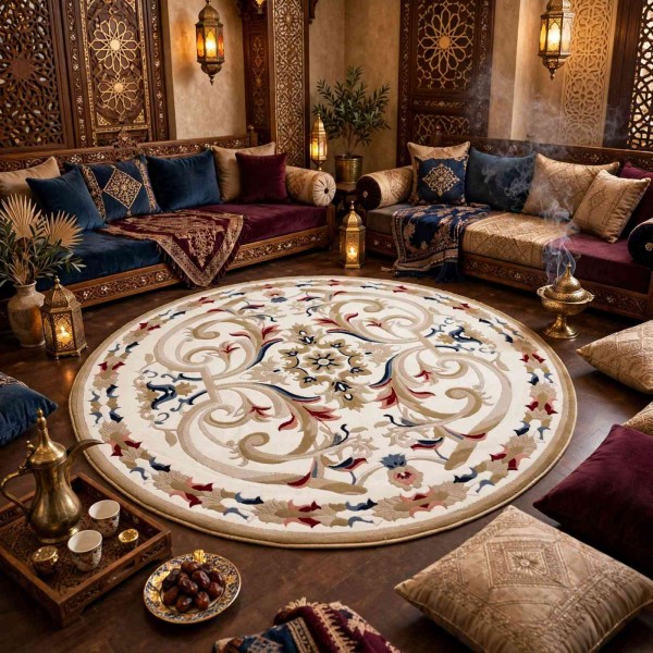 سجاد تركي مولر HN75B ابيض ذهبي دائري مقاس 200*200 سم