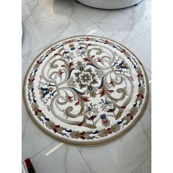 سجاد تركي مولر HN75B ابيض ذهبي دائري مقاس 200*200 سم