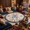 سجاد تركي مولر HN75B ابيض كحلي دائري مقاس 200*200 سم