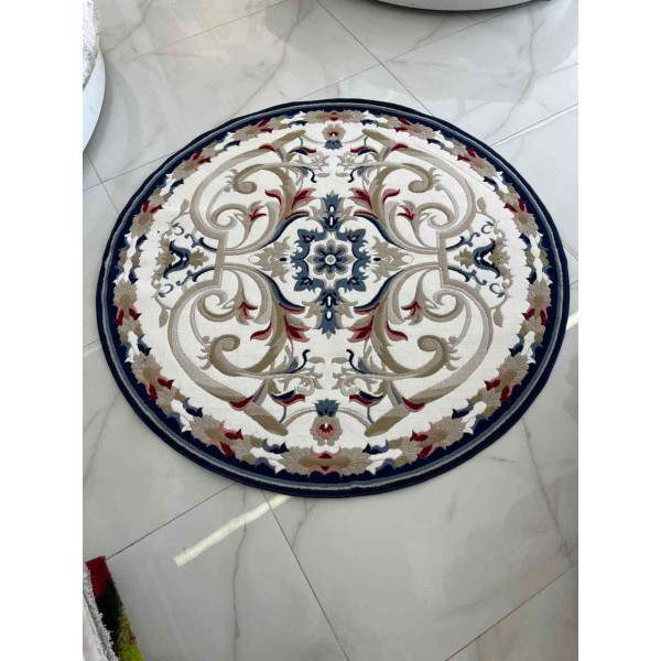 سجاد تركي مولر HN75B ابيض كحلي دائري مقاس 200*200 سم