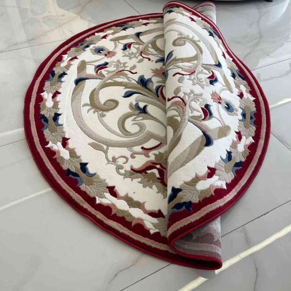 MOLER HN75B Turkish rug WHITE red round size 200*200 cm