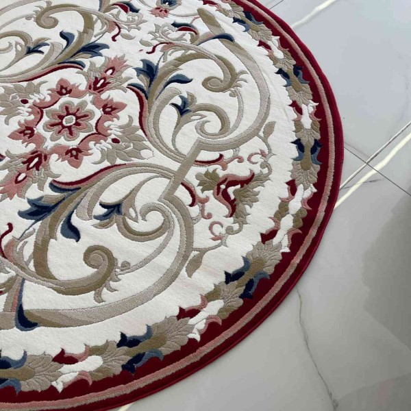 MOLER HN75B Turkish rug WHITE red round size 200*200 cm