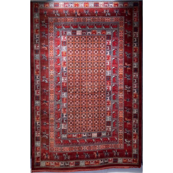 Platinum Afghan Bukhari Turkish Rug H0171B Red Size 400*500