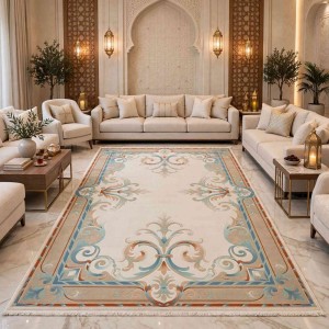سجاد رمادا تركي نقش كوري 43631A كريم اكوا - مقاس 150*220 سم سجادة غرفة المعيشة