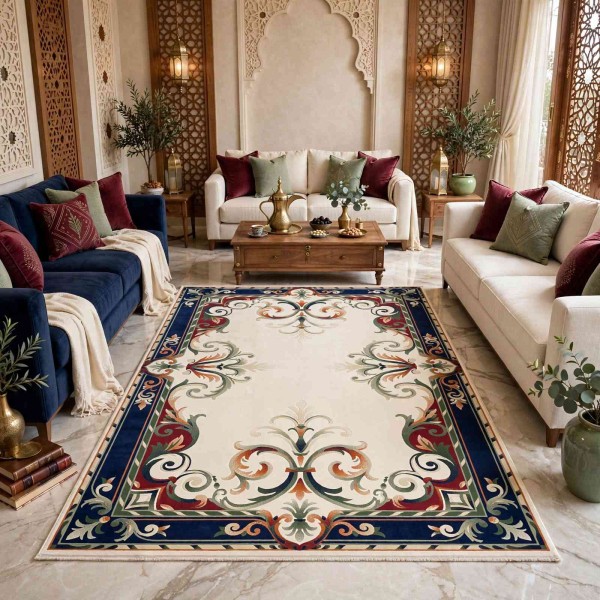 RAMADA Turkish Rug Korean 43631A NAVY RED - 100x200 cm Area Rug