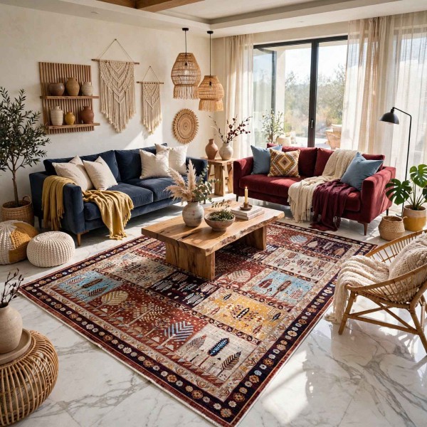 Turkish Bohemian VENİCE Rug 43242A NAVY RED Size 200*300