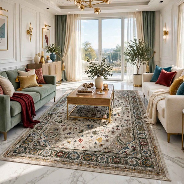 Turkish Bohemian VENİCE Rug 43379A CREAM GREEN Size 300*400