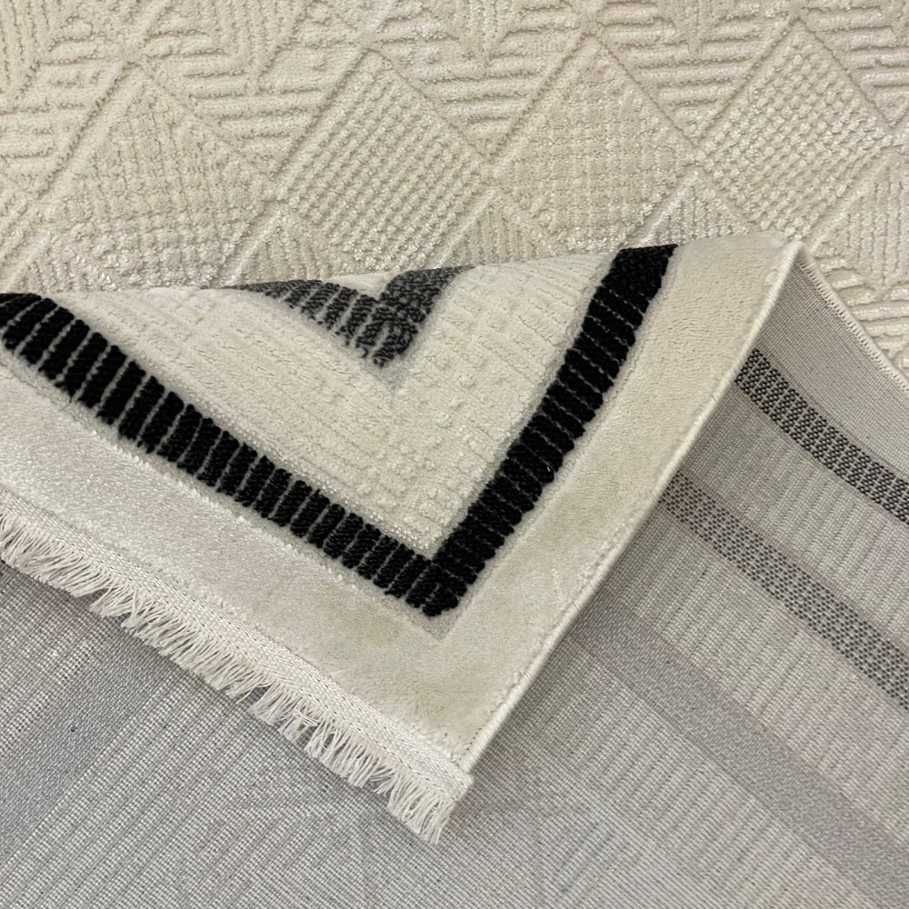 سجاد تركي اطار برواز فيكتوريا 38247A كريم اسود مقاس 80*150