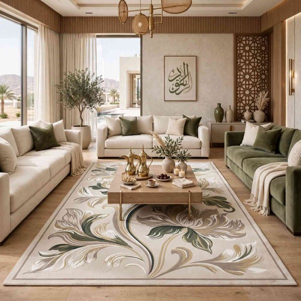 سجاد نقش كويتي تصميم كوري لورين تركي A404A كريم اخضر - مقاس 50*80 سم دعاسة وطاية