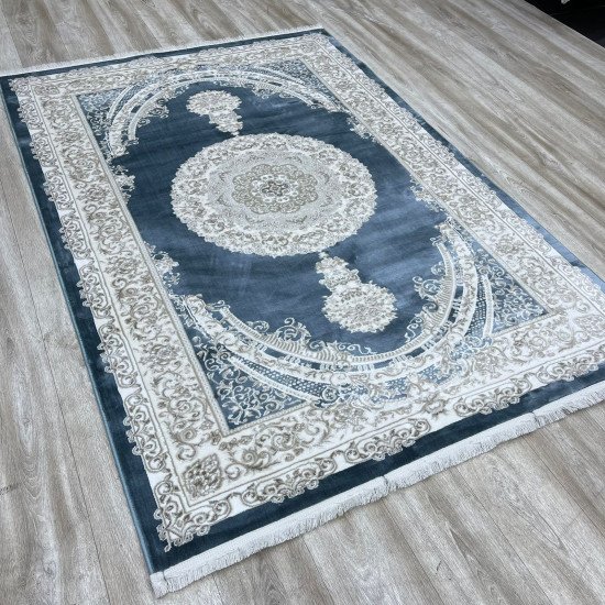 Turkish Silk Handa carpet P964C cyan size 100*300