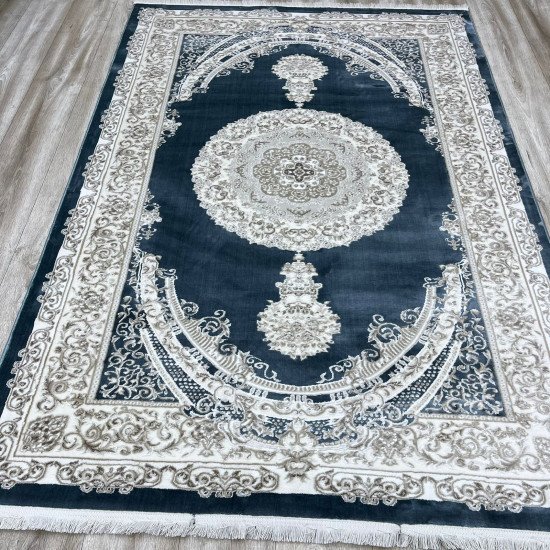 Turkish Silk Handa carpet P964C cyan size 100*300