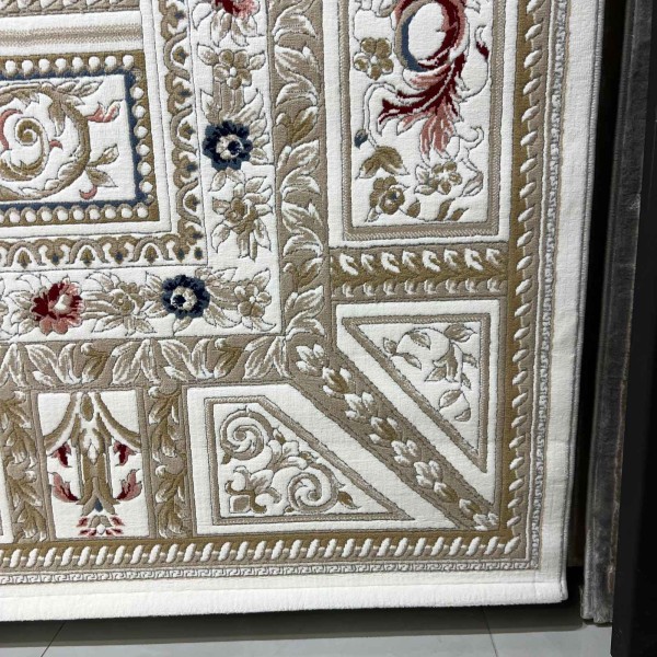 سجاد فرساي نقش فرنسي تركي HN71A ابيض بيج مقاس 100*200