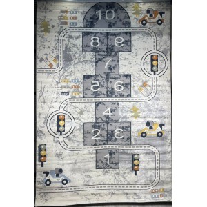 سجاد تركي اطفال كيدز 52645A اللون ابيض رصاصي فاتح مقاس 80*150