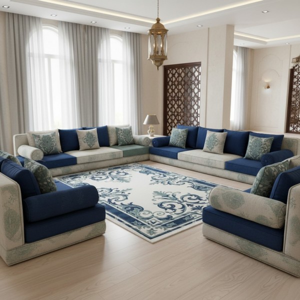 سجاد بانوراما تركي 0L312C سماوي غامق ابيض مقاس 300*400
