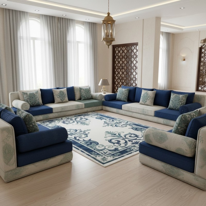 سجاد بانوراما تركي 0L312C سماوي غامق ابيض مقاس 300*400