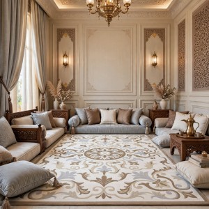 سجاد يدوي الهبه تصميم كوري HR18A كريم بيج غامق مقاس 400*500
