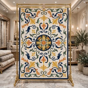 سجاد يدوي الهبه تصميم كوري HR18A كريم كحلي مقاس 400*600