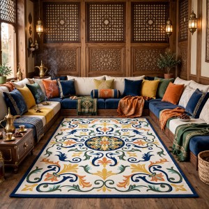سجاد يدوي الهبه تصميم كوري HR18A كريم كحلي مقاس 400*600