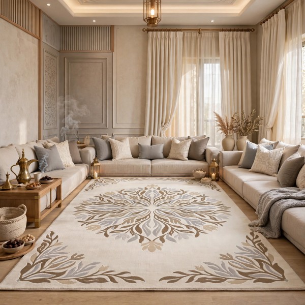 سجاد يدوي الهبه تصميم كوري HR19A كريم بيج غامق مقاس 400*800