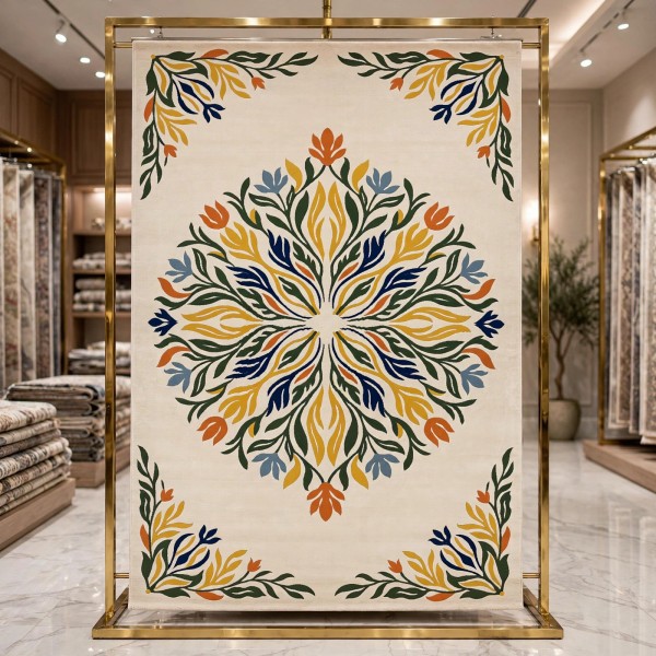 سجاد يدوي الهبه تصميم كوري HR19A كريم كحلي مقاس 400*500