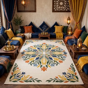 سجاد يدوي الهبه تصميم كوري HR19A كريم كحلي مقاس 400*500