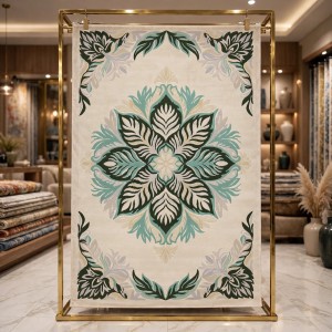 سجاد يدوي الهبه تصميم كوري HR22A كريم اخضر غامق مقاس 400*500