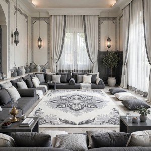 سجاد يدوي الهبه تصميم كوري HR22A رصاصي فاتح بيج مقاس 400*800