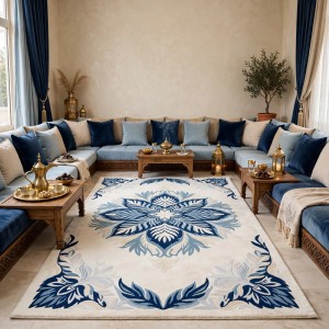 سجاد يدوي الهبه تصميم كوري HR22A كريم كحلي مقاس 400*800