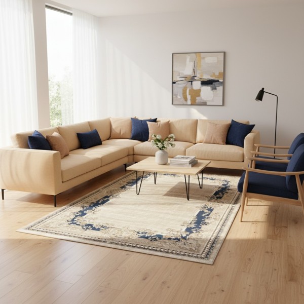 سجاد تركي مودرن لمسة HD37A كريم سماوي مقاس 250*350