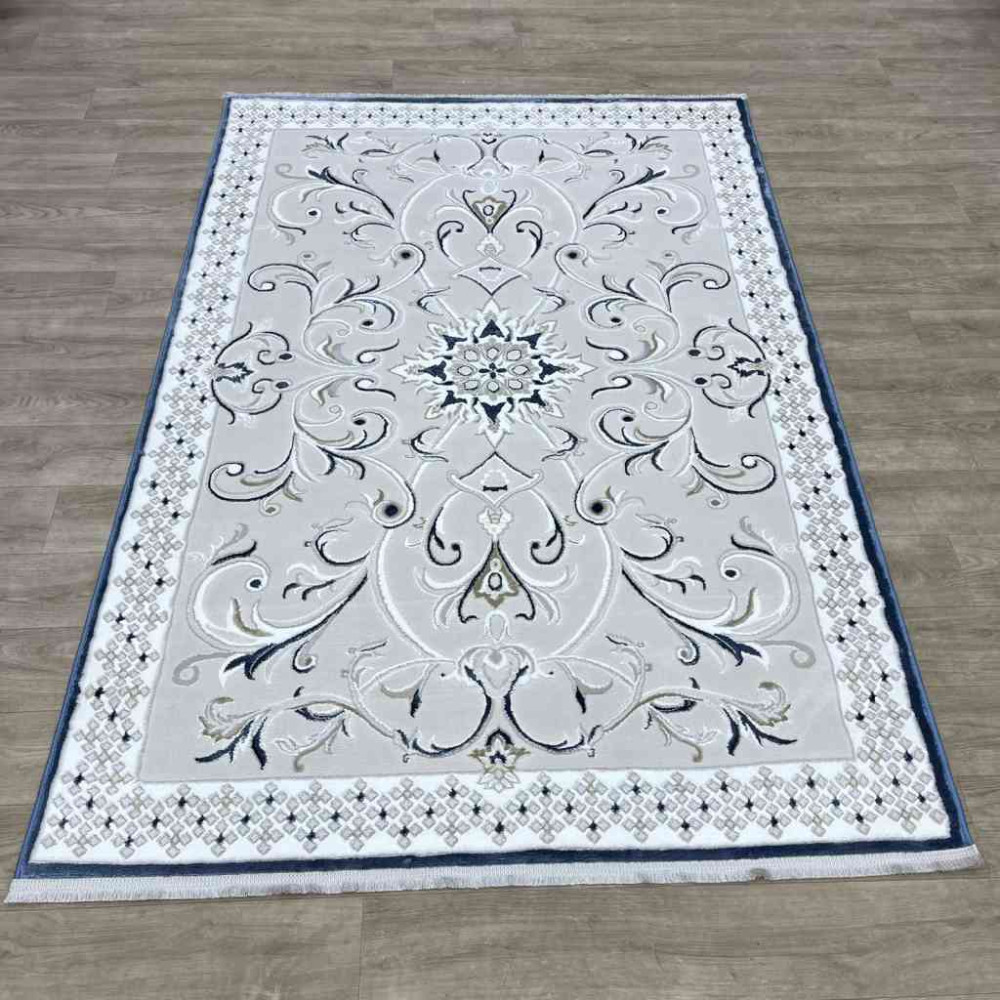 سجاد تركي نرمين نقش فرنسي AM77A كريم سماوي غامق مقاس 100*200