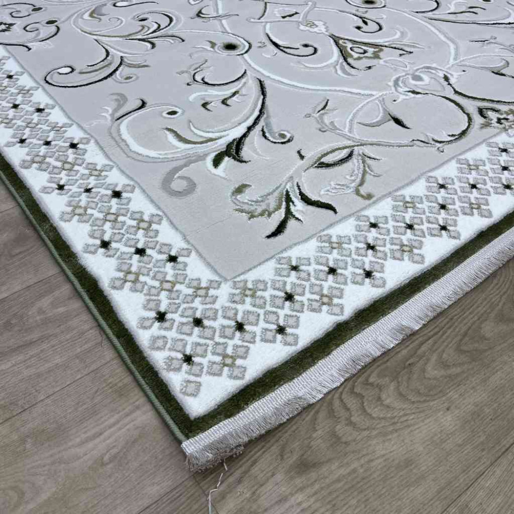 سجاد تركي نرمين نقش فرنسي AM77A كريم اخضر مقاس 80*150