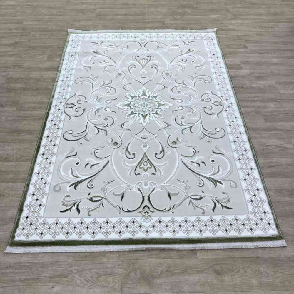 سجاد تركي نرمين نقش فرنسي AM77A كريم اخضر مقاس 80*150