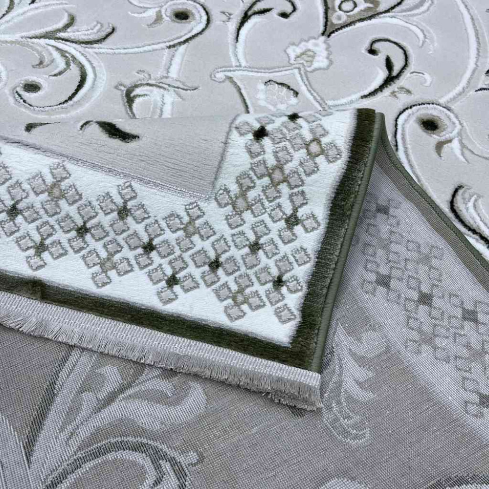 سجاد تركي نرمين نقش فرنسي AM77A كريم اخضر مقاس 80*150