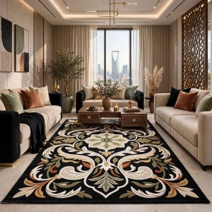 سجاد تصميم كوري نقش فرنسي تركي اناتوليا D0036 انتراسيت كوكم اسود مقاس 300*400
