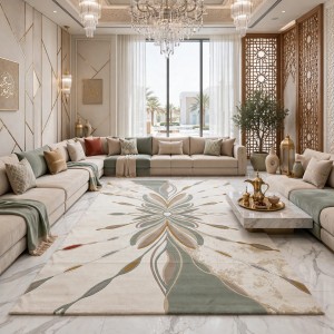 سجاد الهبه اناتوليا نقش فرنسي تركي D031B ابيض اخضر مقاس 100*300
