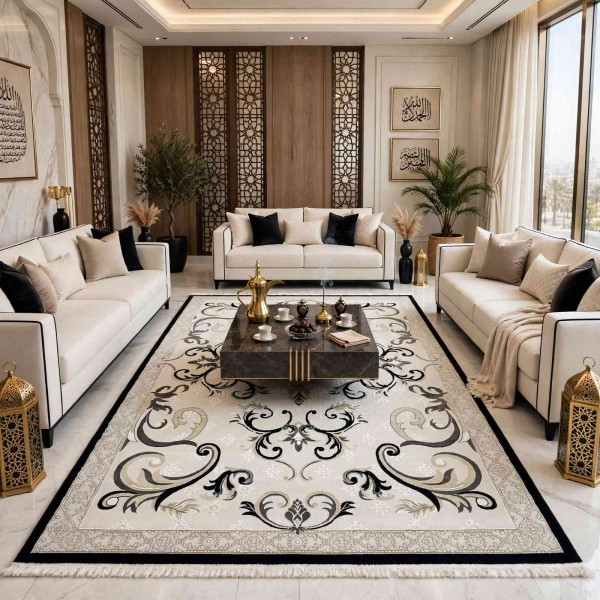 monaco Turkish Rug P1808 IVORY BLACK Size 400*500