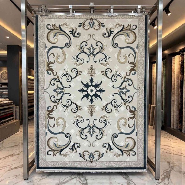 monaco Turkish Rug P1808 IVORYDark sky blue Size 100*200