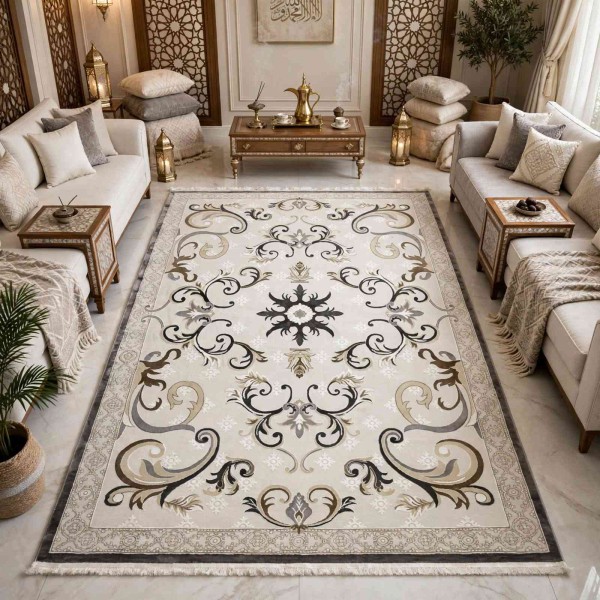 سجاد تركي موناكو P1808 ايفوري رصاصي غامق مقاس 300*400