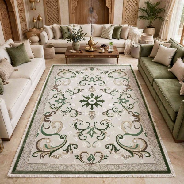 monaco Turkish Rug P1808 IVORY Dark green Size 300*500
