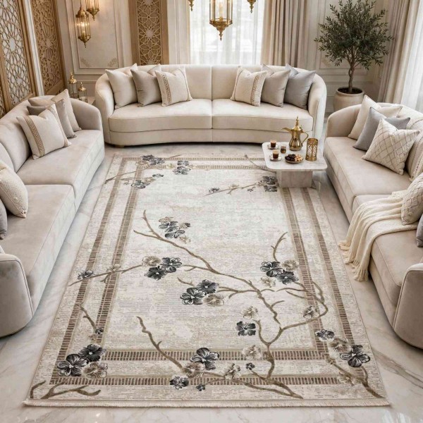 monaco Turkish Rug P1312 IVORY Light gray Size 100*200