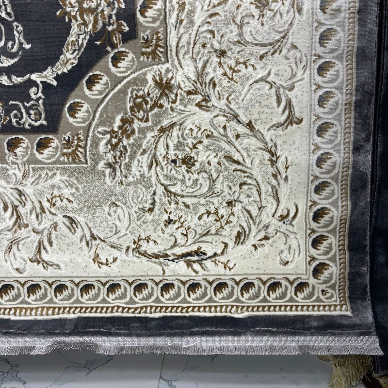 سجاد تركي تبريز كلاسيك سميك 43450F رصاصي مقاس 500*700