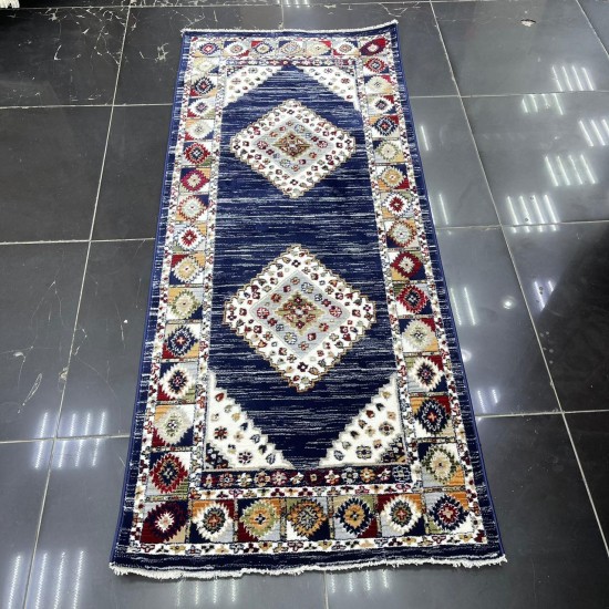 طقم بوهيمي سجاد تركي A1588A كحلي مقاس 150*220+80*200+80*100