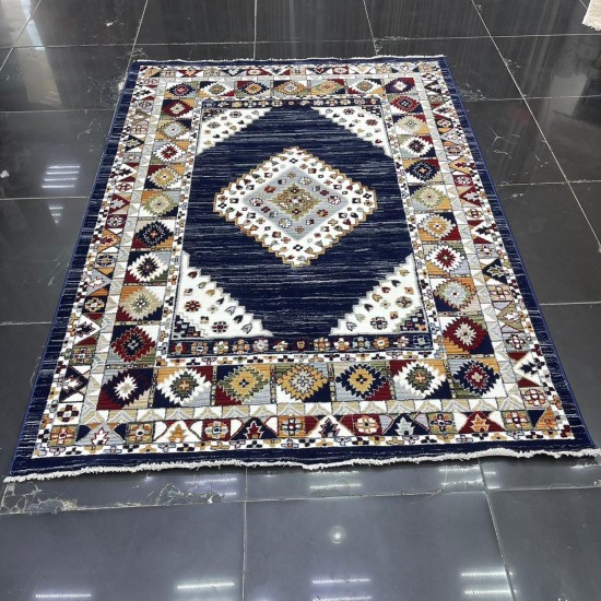 طقم بوهيمي سجاد تركي A1588A كحلي مقاس 150*220+80*200+80*100