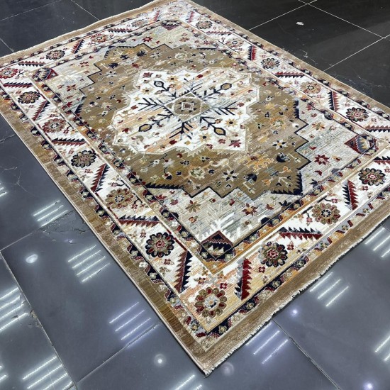 Turkish Bohemian Carpet DG559A Dark Beige Cream Size 120*170