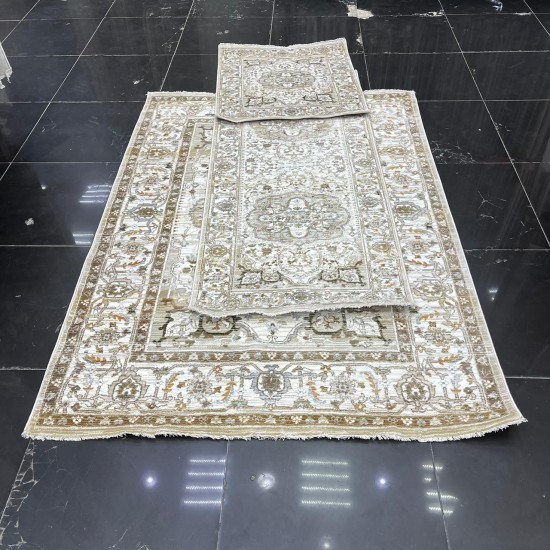 طقم بوهيمي سجاد تركي A1541A كريم بيج مقاس  150*220+80*200+80*100