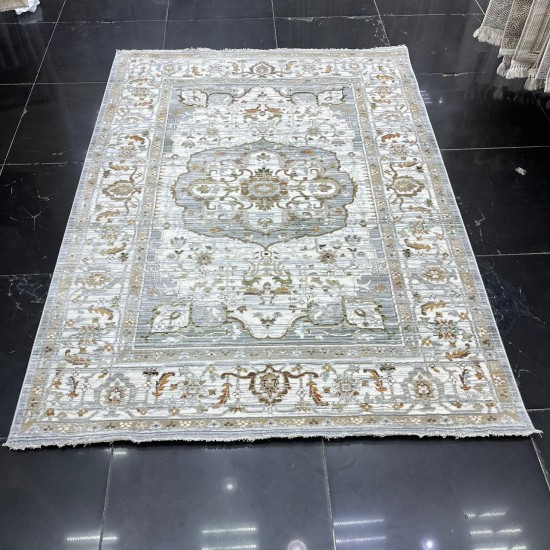 طقم بوهيمي سجاد تركي A1541A كريم رصاصي مقاس  150*220+80*200+80*100